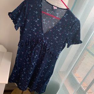 JUICY floral babydoll dress navy ruffles XS